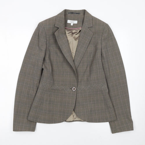 Next Women Brown Checked Tailored Suit Jacket Size 12 Classic Style