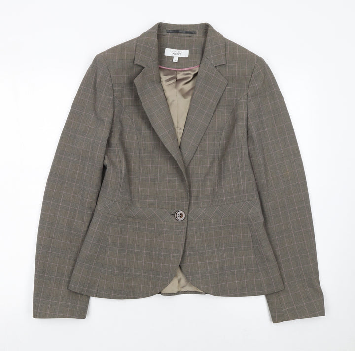 Next Women Brown Checked Tailored Suit Jacket Size 12 Classic Style