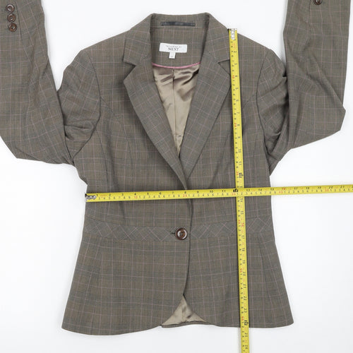 Next Women Brown Checked Tailored Suit Jacket Size 12 Classic Style
