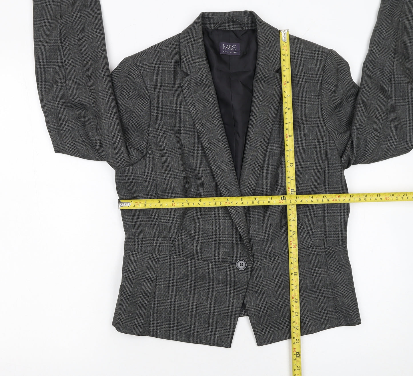 Marks and Spencer Women’s Grey Check Tailored Blazer UK 12