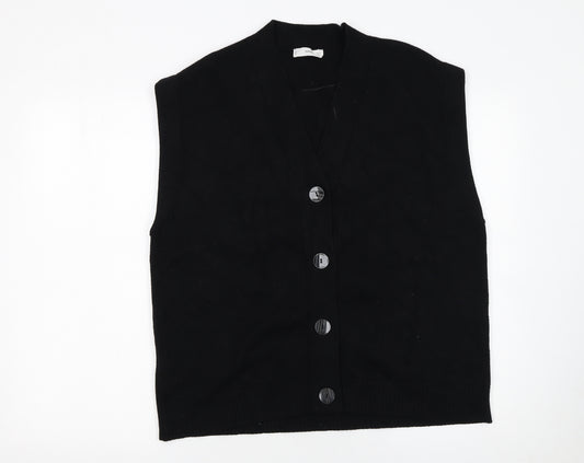 MNG Women's Black L Sleeveless V-Neck Button Knit Cardigan
