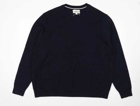 Marks and Spencer Men's Blue 3XL Cotton Blend Crew Neck Jumper