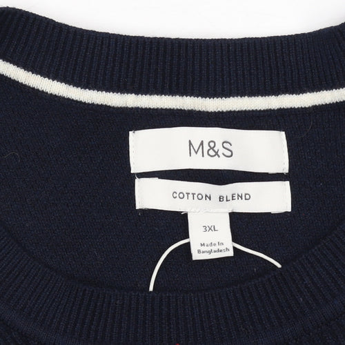 Marks and Spencer Men's Blue 3XL Cotton Blend Crew Neck Jumper