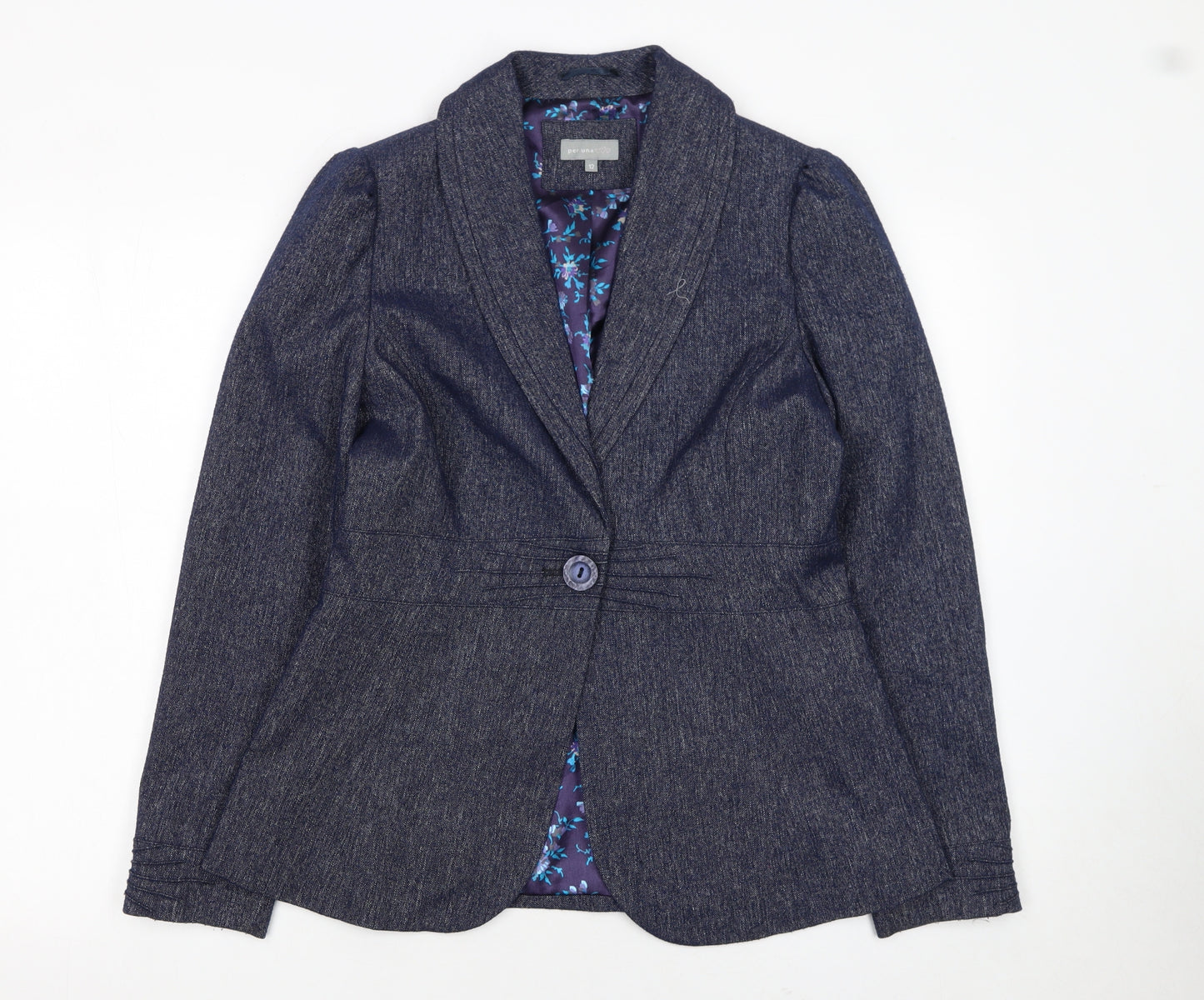 Marks and Spencer Per Una Blue Wool Blend Lined Women's Blazer Size 12