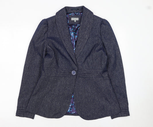 Marks and Spencer Per Una Blue Wool Blend Lined Women's Blazer Size 12