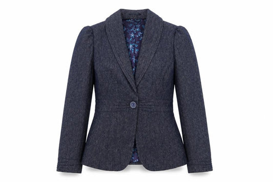 Front view of Marks & Spencer Per Una Blue Wool Blend Lined Women's Blazer, size 12