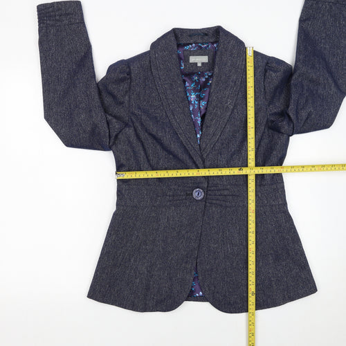 Marks and Spencer Per Una Blue Wool Blend Lined Women's Blazer Size 12