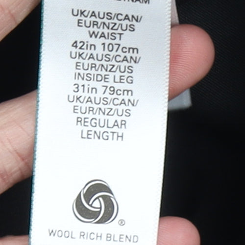 Marks and Spencer Autograph Men's Black 42 Regular Wool Blend Dress Trousers