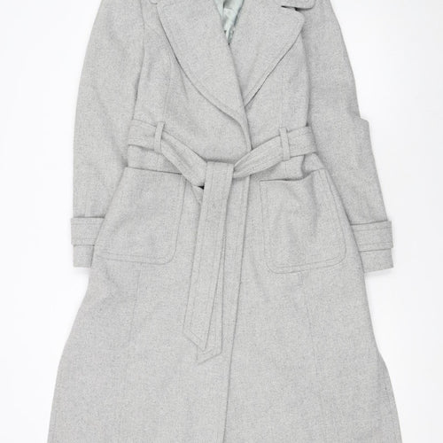 Windsmoor Womens Grey Long Belted Wool Blend Trench Coat Size 10