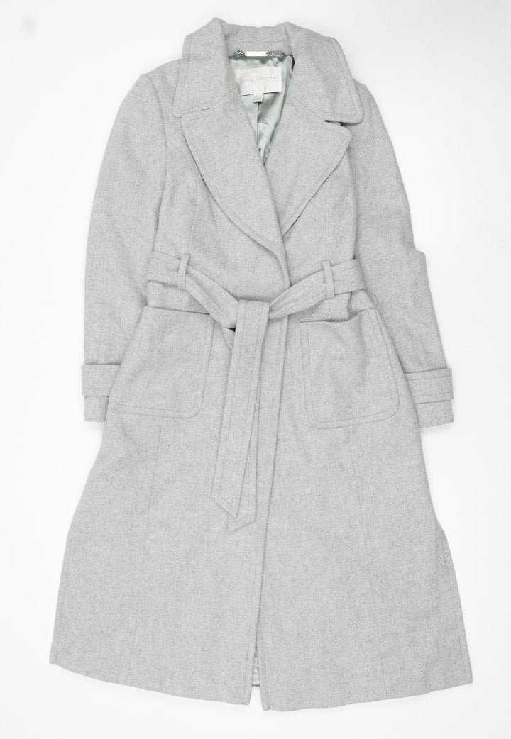 Windsmoor Womens Grey Long Belted Wool Blend Trench Coat Size 10