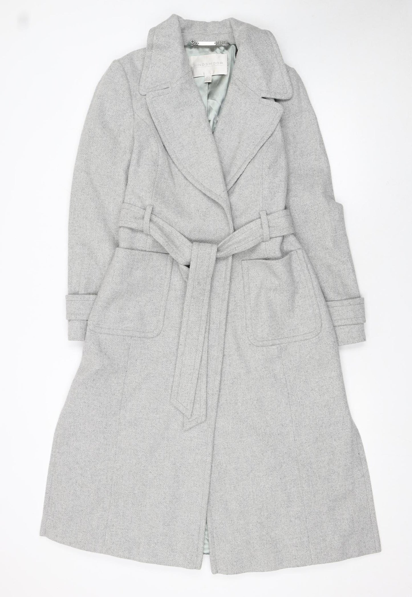Windsmoor Womens Grey Long Belted Wool Blend Trench Coat Size 10