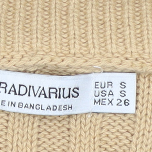 Stradivarius Women Beige Rib Knit Crew Neck Cotton Jumper Size S