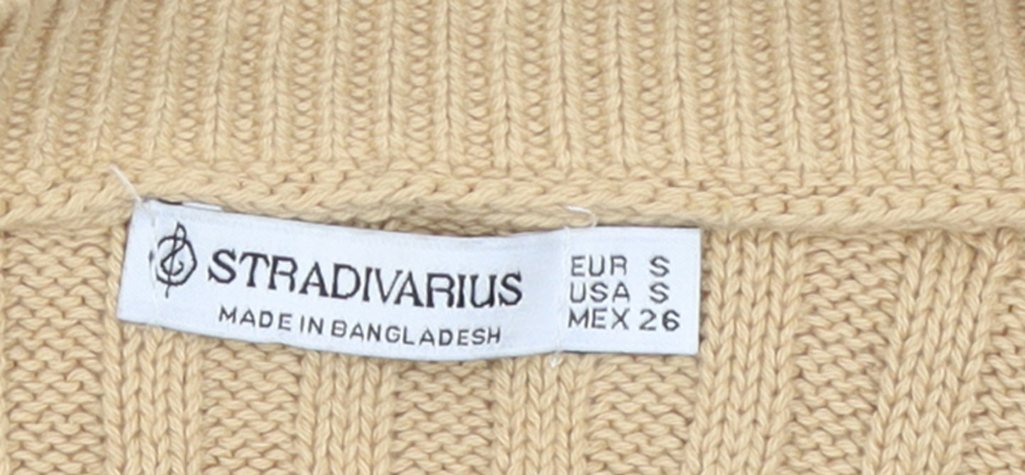 Stradivarius Women Beige Rib Knit Crew Neck Cotton Jumper Size S