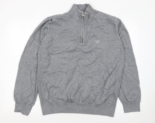 Barbour Men's Grey XL Half Zip Cotton Jumper
