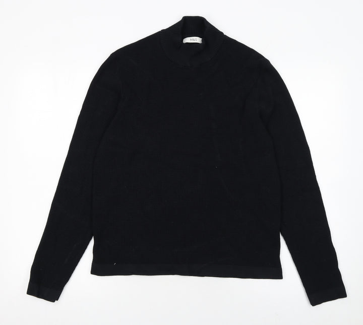 Marks and Spencer Men’s Black Waffle Knit Cotton Modal Mock Neck Jumper M
