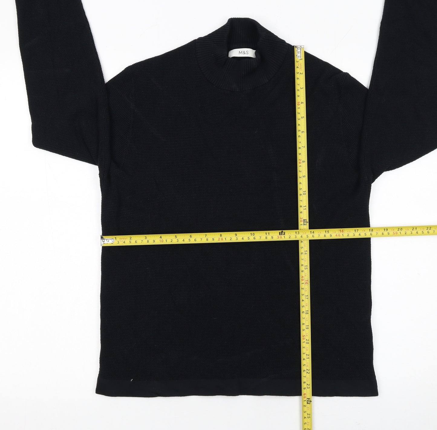 Marks and Spencer Men’s Black Waffle Knit Cotton Modal Mock Neck Jumper M