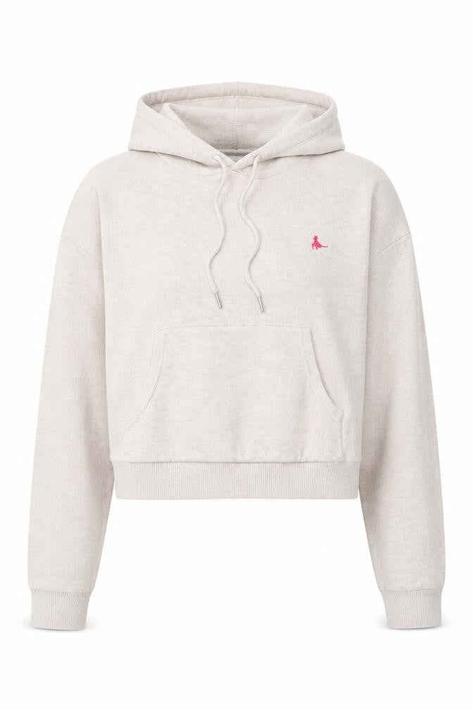 Front view of Jack Wills women’s beige hooded jumper, size UK 14