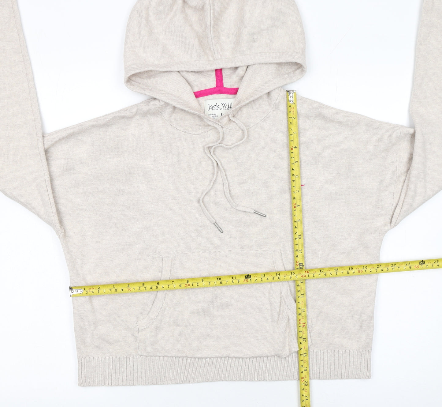 Jack Wills Womens Beige Hooded Pullover Jumper Size 14