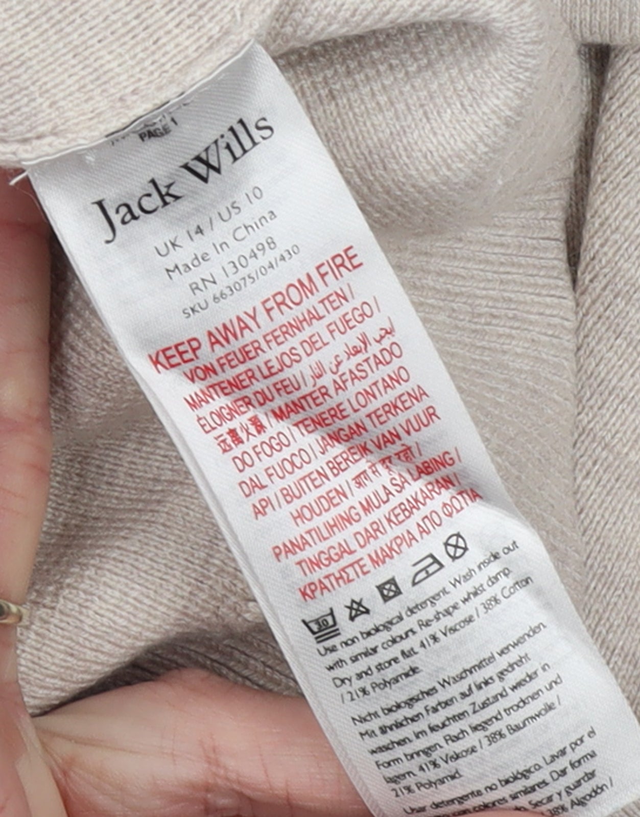 Jack Wills Womens Beige Hooded Pullover Jumper Size 14