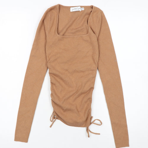 Petal + Pup Women's Beige Square Neck Slim Knit Pullover Jumper S