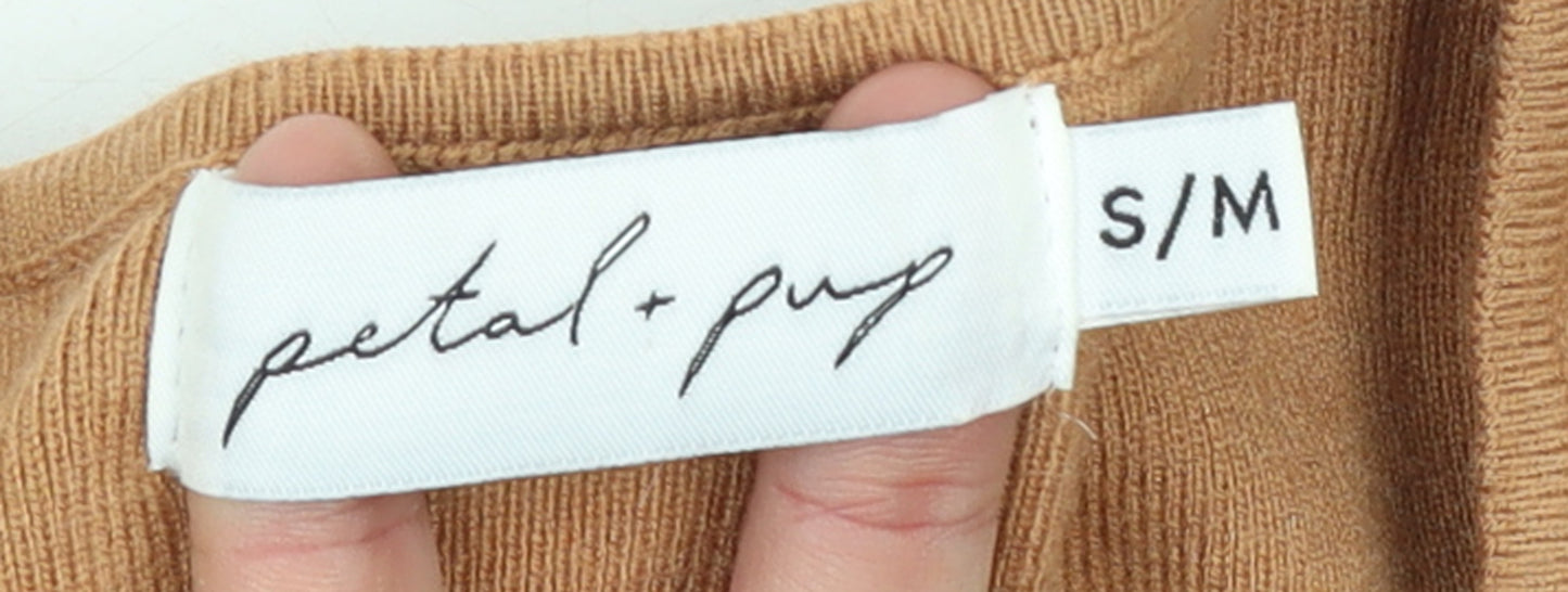 Petal + Pup Women's Beige Square Neck Slim Knit Pullover Jumper S