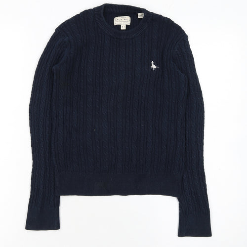 Jack Wills Women Blue Cable-Knit Cotton Jumper UK 6