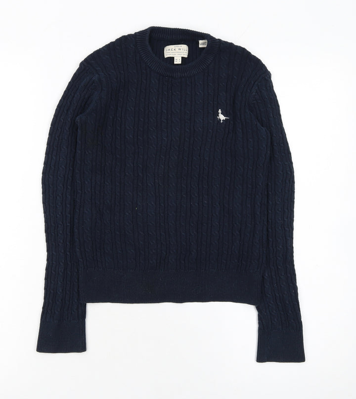 Jack Wills Women Blue Cable-Knit Cotton Jumper UK 6
