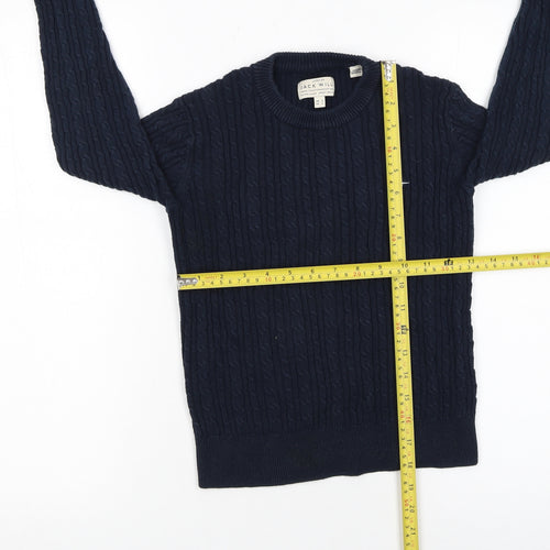Jack Wills Women Blue Cable-Knit Cotton Jumper UK 6