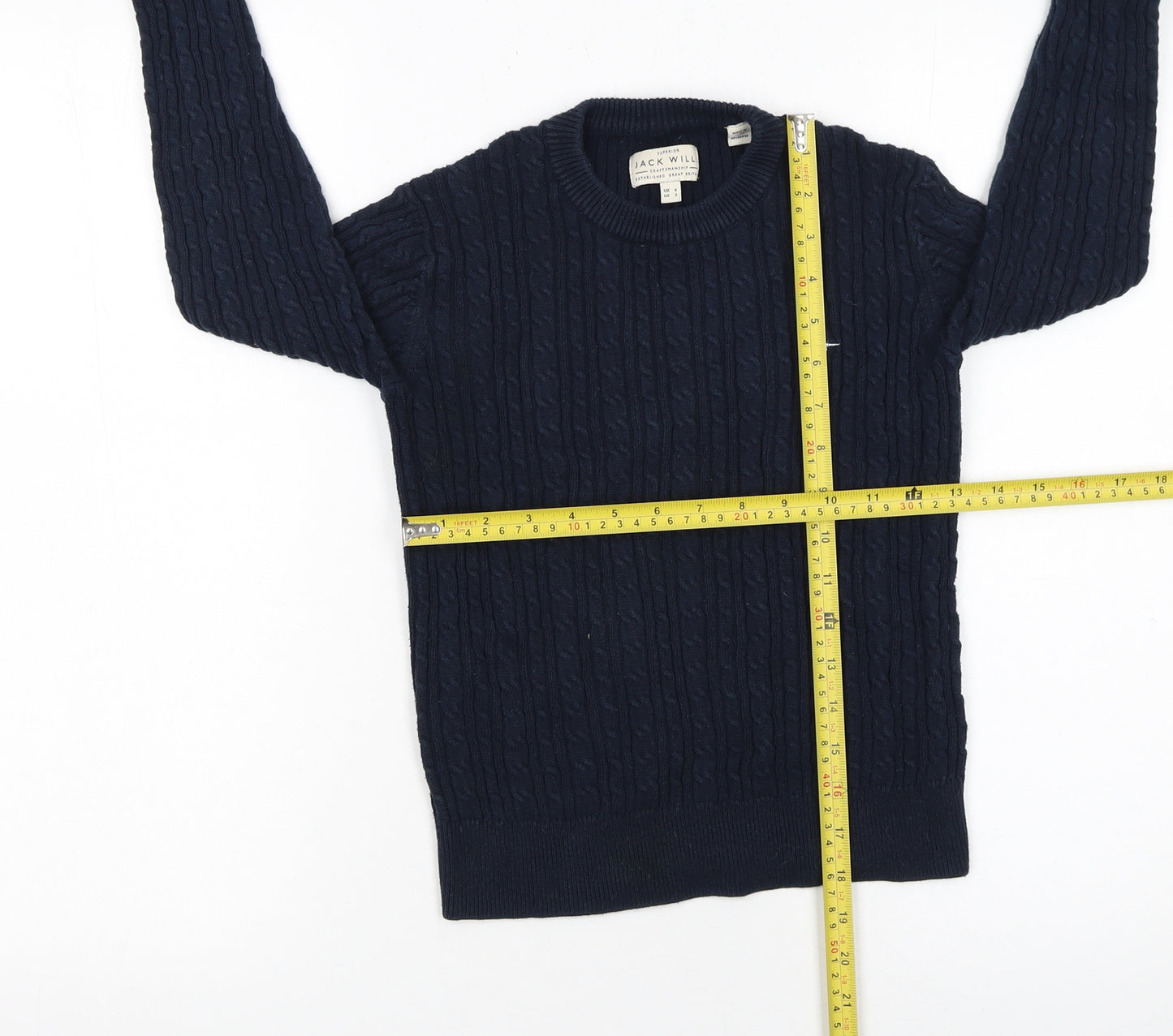 Jack Wills Women Blue Cable-Knit Cotton Jumper UK 6