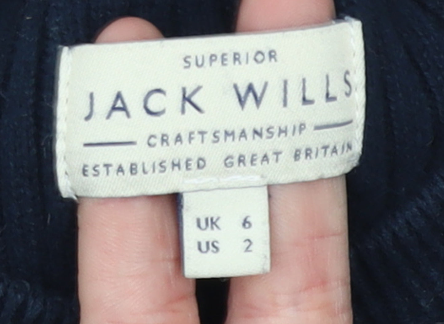 Jack Wills Women Blue Cable-Knit Cotton Jumper UK 6