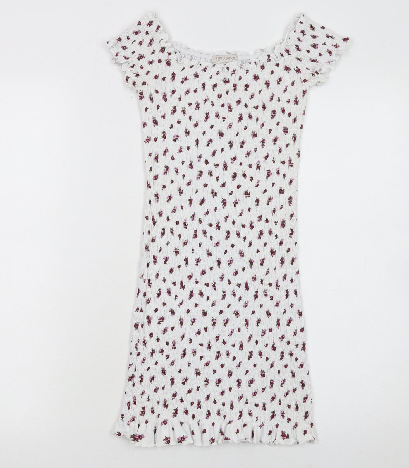 Pull & Bear Teens White Floral Short Sleeve Bodycon Dress S
