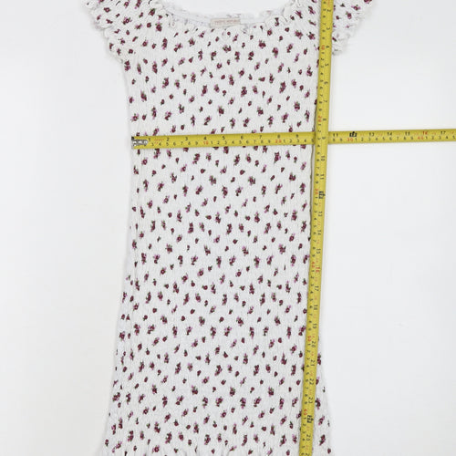Pull & Bear Teens White Floral Short Sleeve Bodycon Dress S