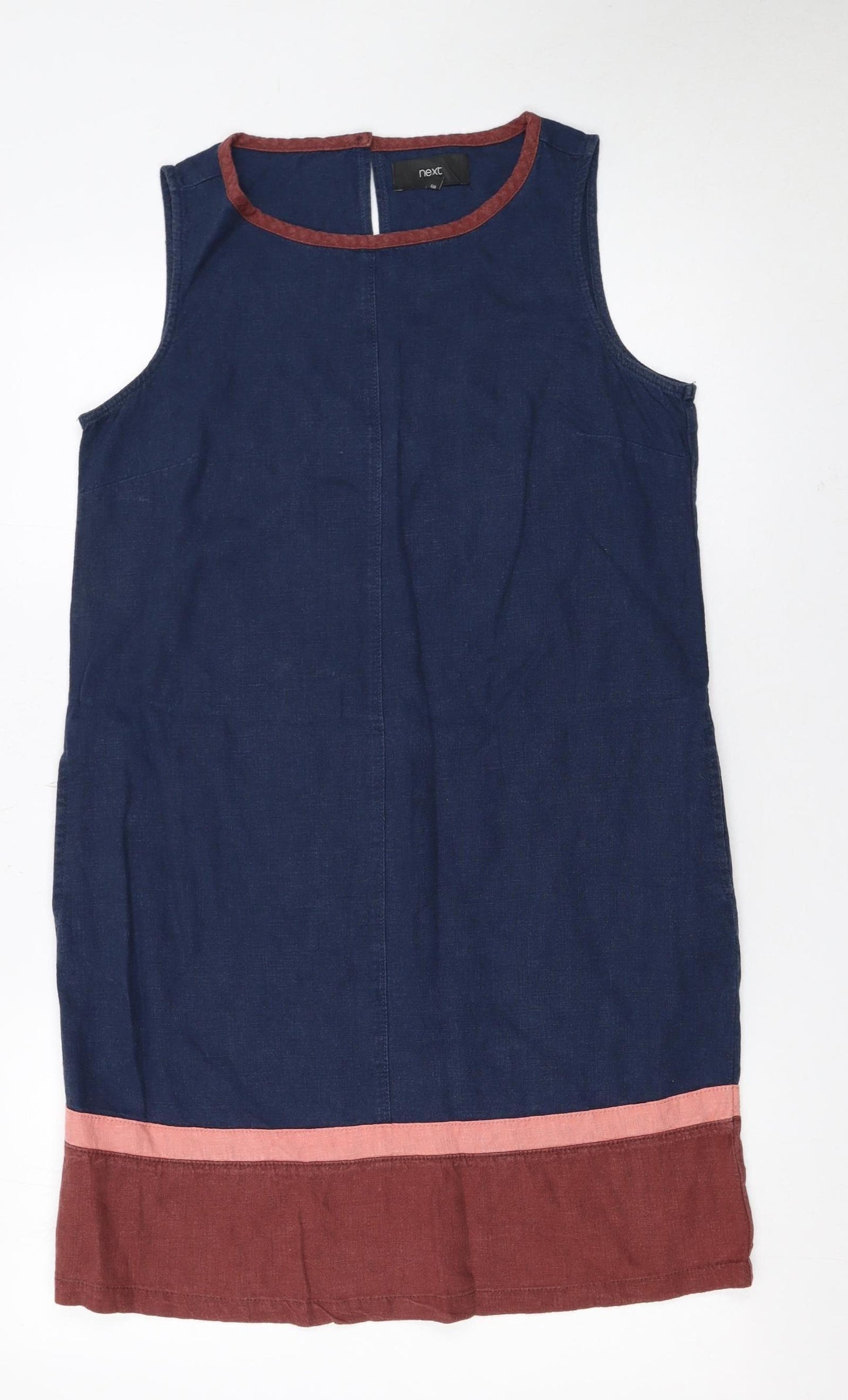 Next Women Blue Linen Shift Dress Size 8 Sleeveless Summer Classic