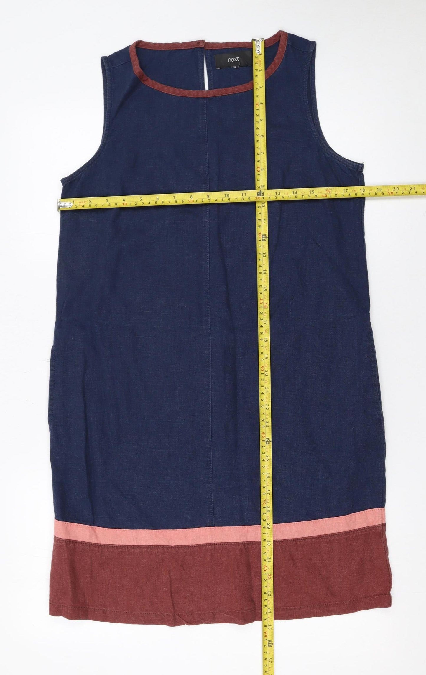Next Women Blue Linen Shift Dress Size 8 Sleeveless Summer Classic