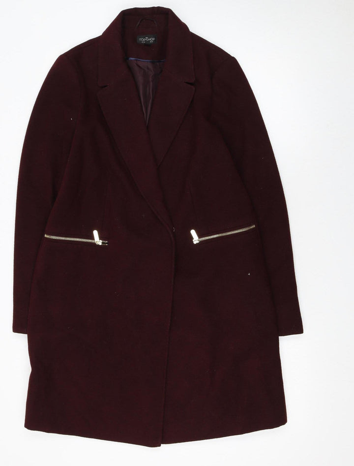 Topshop Women Tall Brown Wool Look Mid-Length Overcoat UK 10