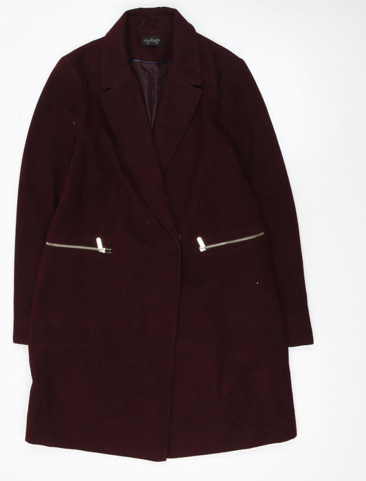 Topshop Women Tall Brown Wool Look Mid-Length Overcoat UK 10