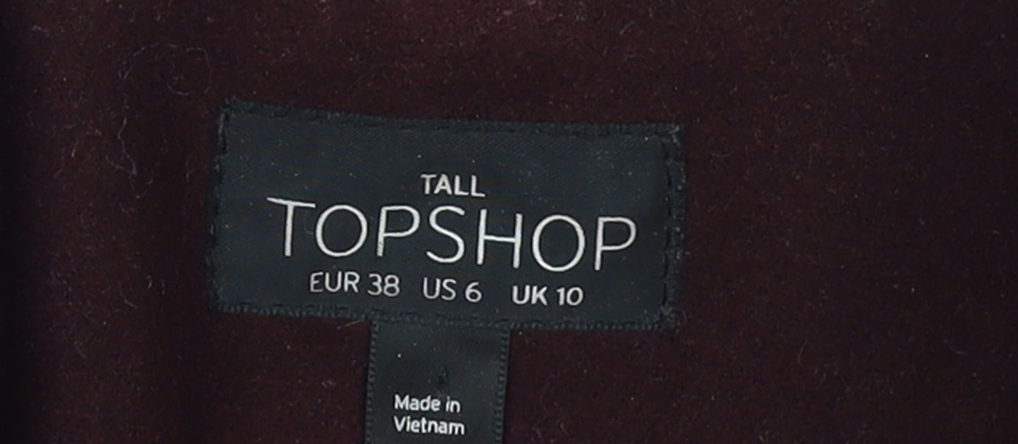 Topshop Women Tall Brown Wool Look Mid-Length Overcoat UK 10