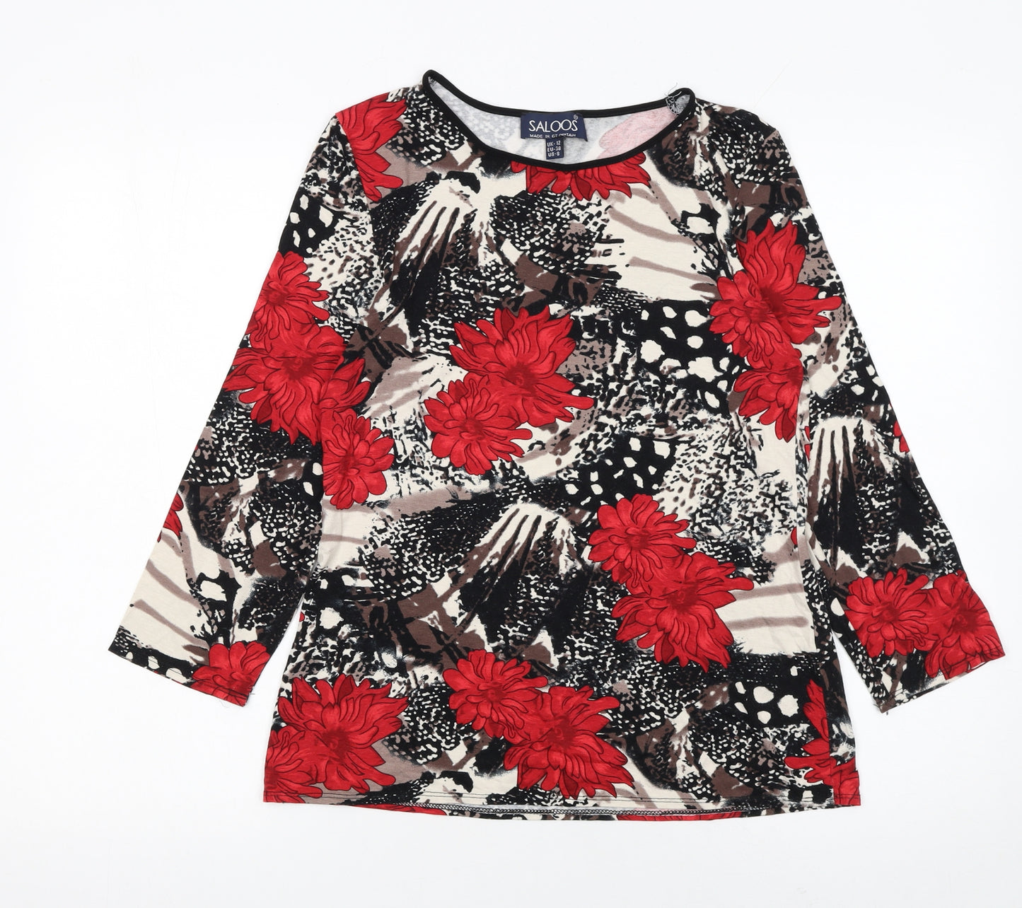 Saloos Womens Multicoloured Floral Long Sleeve Jersey Blouse UK 12