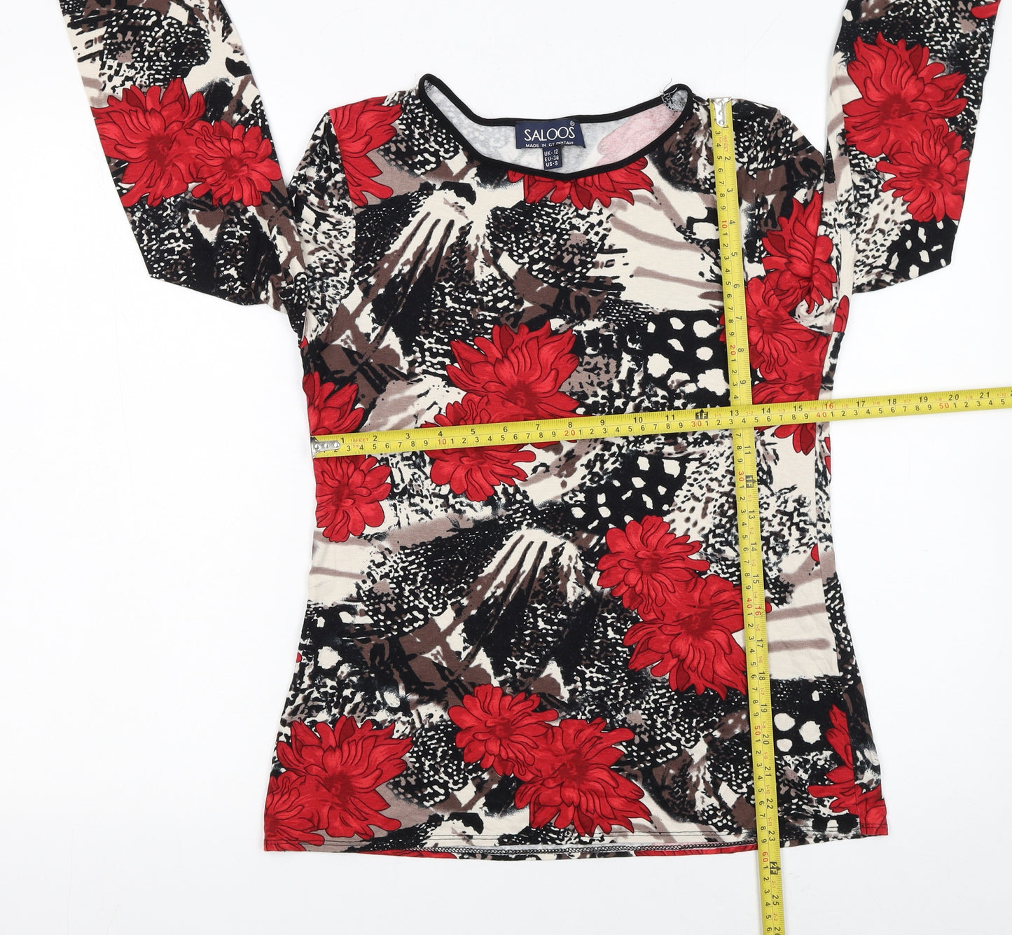 Saloos Womens Multicoloured Floral Long Sleeve Jersey Blouse UK 12