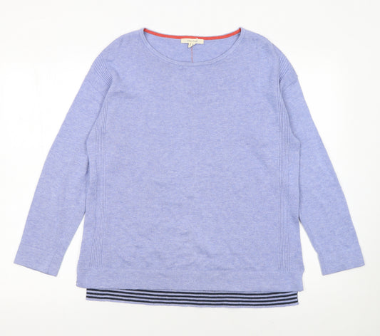 White Stuff Women's Blue Cotton Blend Long Sleeve Pullover Jumper Size 10