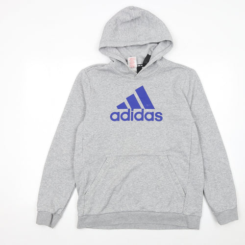 Adidas Boys Grey Hoodie 15-16 Years Pullover Fleece Cotton Blend