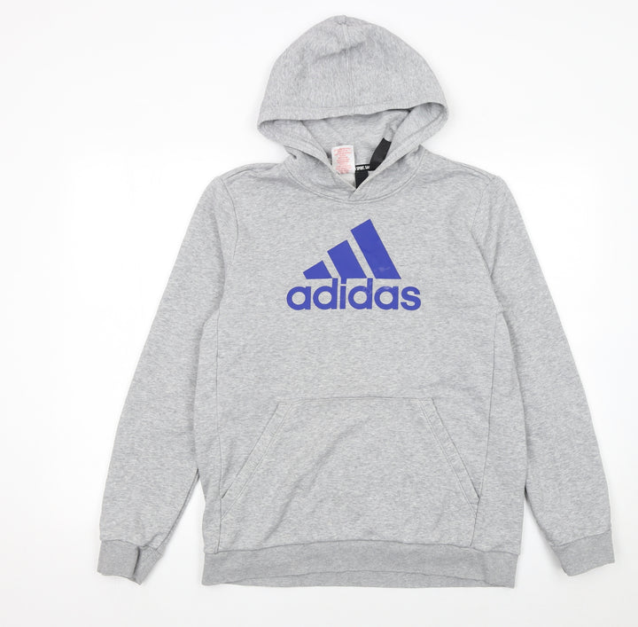 Adidas Boys Grey Hoodie 15-16 Years Pullover Fleece Cotton Blend