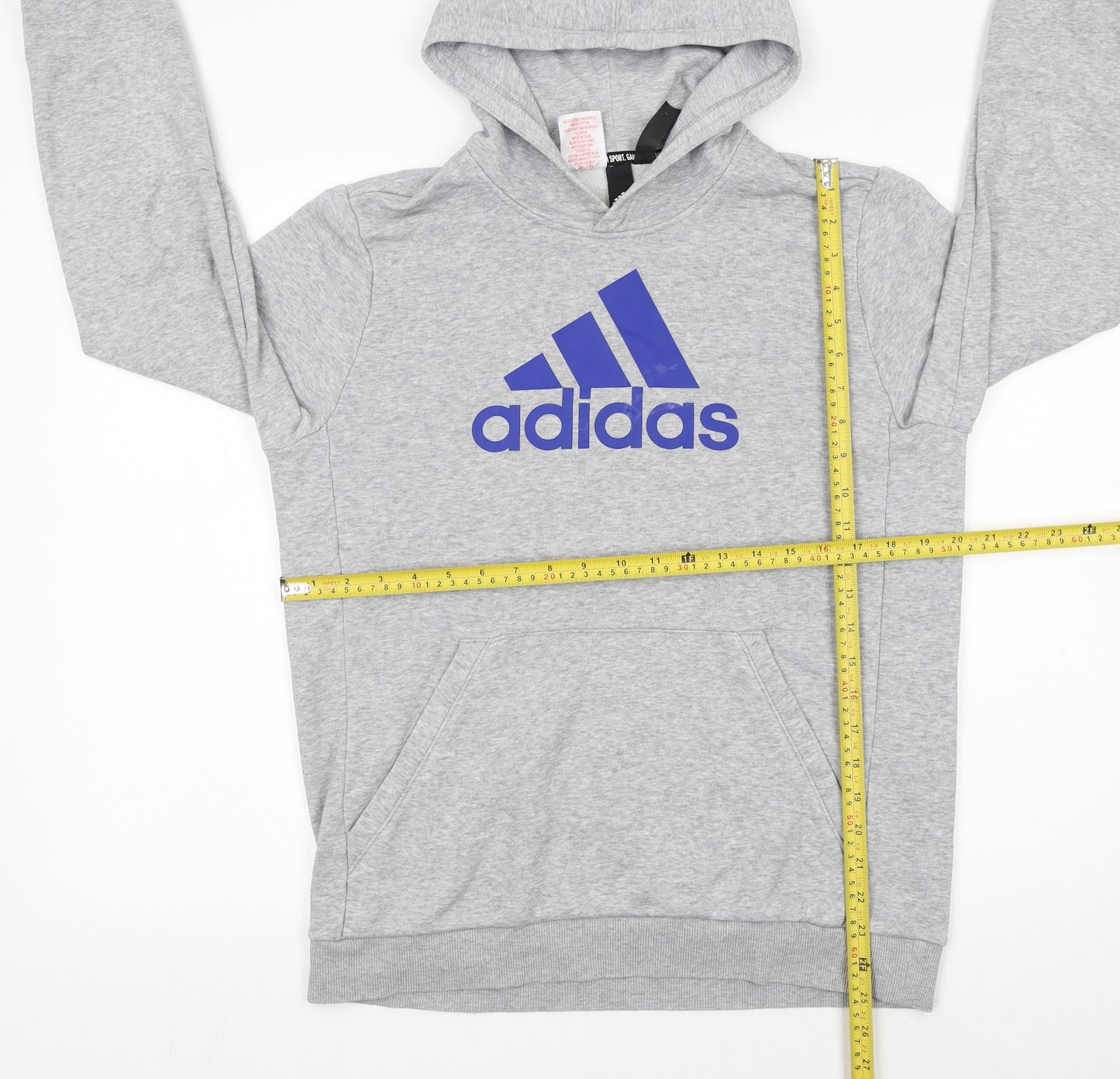 Adidas Boys Grey Hoodie 15-16 Years Pullover Fleece Cotton Blend