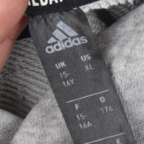 Adidas Boys Grey Hoodie 15-16 Years Pullover Fleece Cotton Blend