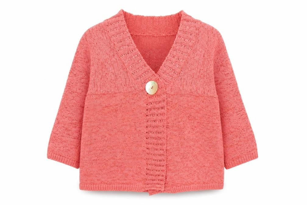 Mercer & Madison Women Coral Knit Cardigan M V-Neck Button Front