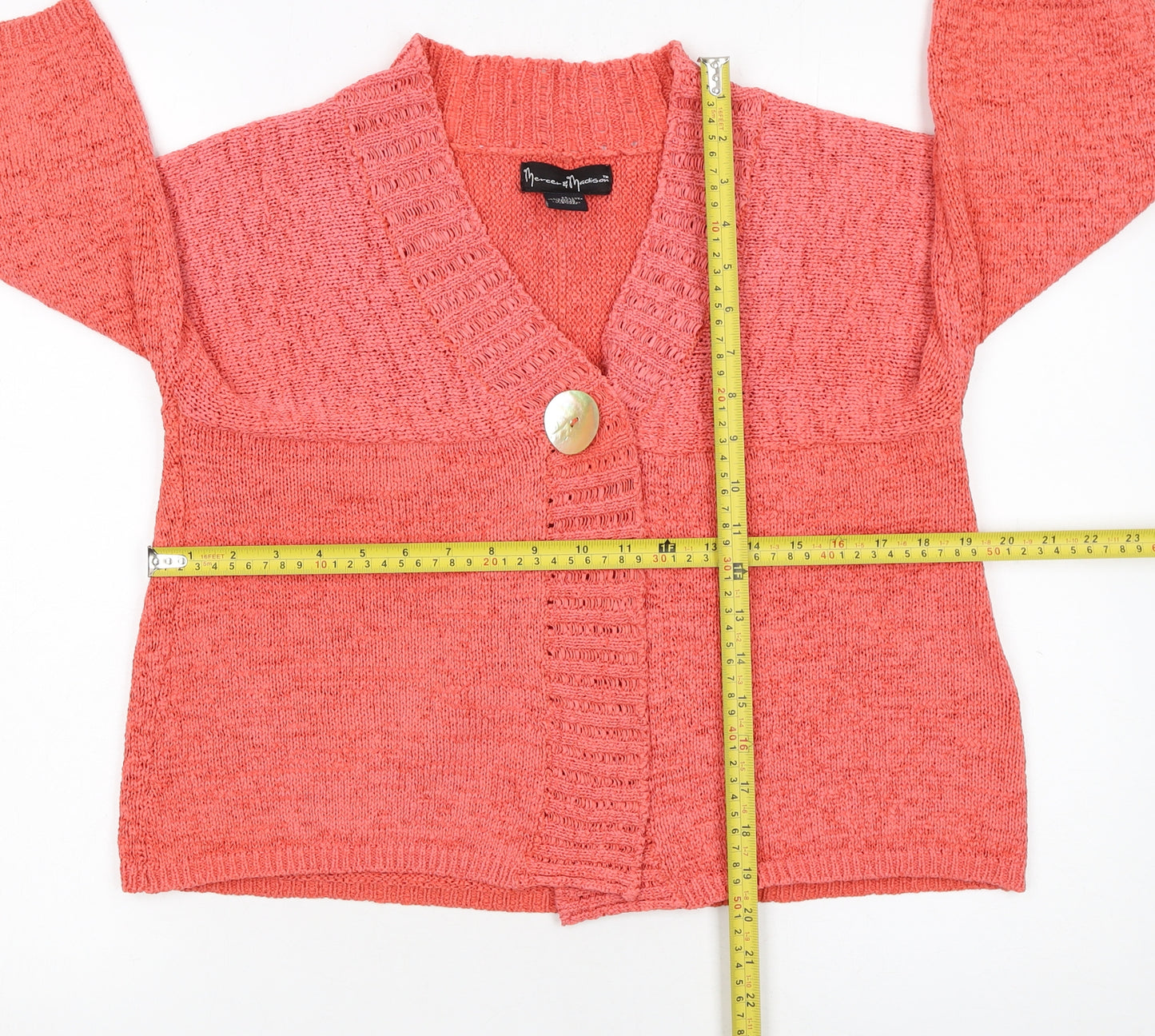 Mercer & Madison Women Coral Knit Cardigan M V-Neck Button Front