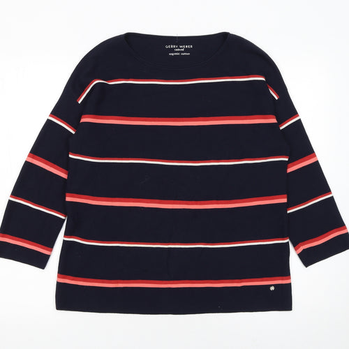 Gerry Weber Women Blue Striped Organic Cotton Pullover Jumper Size 10
