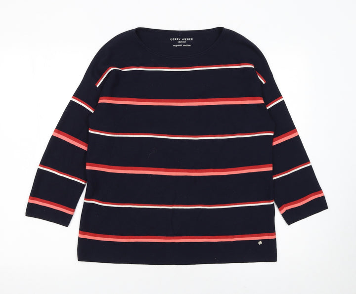 Gerry Weber Women Blue Striped Organic Cotton Pullover Jumper Size 10