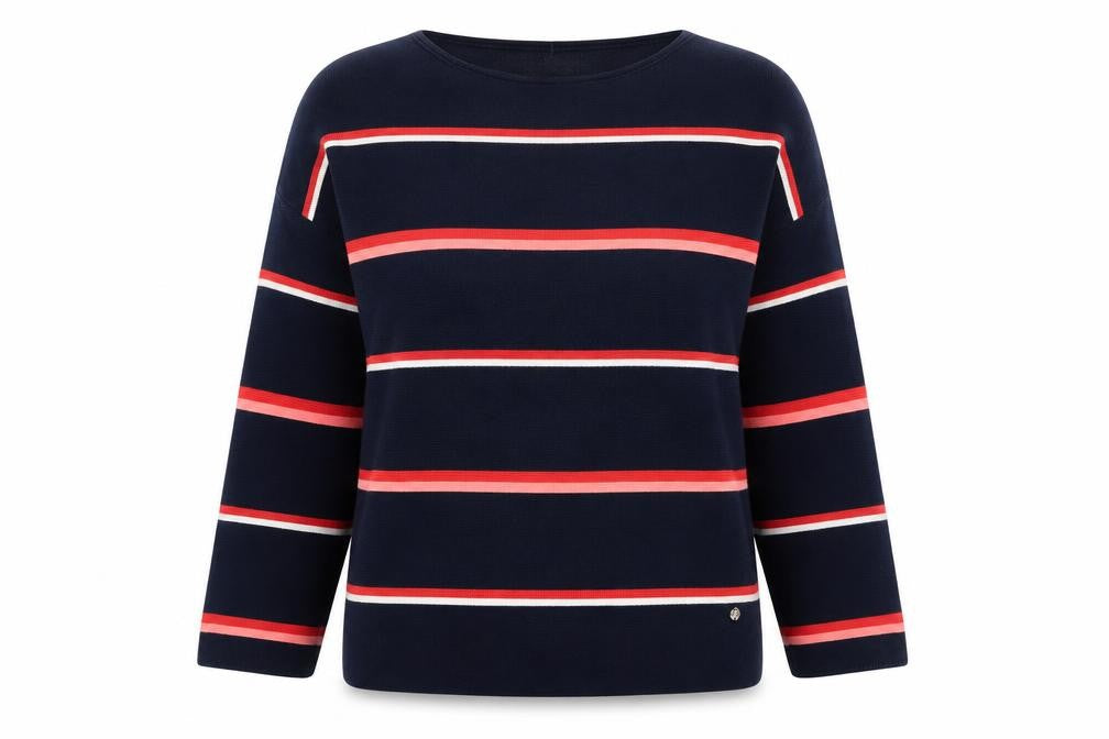 Front view of Gerry Weber Women Blue Striped Organic Cotton jumper, size 10