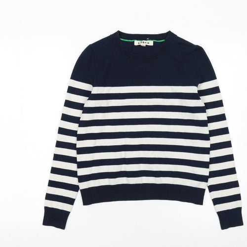 Boden Women Blue White Striped Cotton Crew Neck Jumper XS